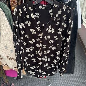 Maeve by Anthropologie Black with White Bow Blouse